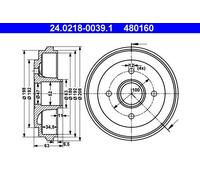 2x Tambor de freno 24.0218-0039.1 ATE para OPEL SUZUKI NISSAN