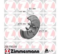 2x Tambor de freno 250.1765.00 ZIMMERMANN para FORD FOCUS I FOCUS I Sedán