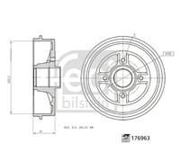 2x Tambor de freno Eje trasero 176963 FEBI BILSTEIN para RENAULT LOGAN I