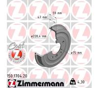 2x Tambor de freno revestido 150.1704.20 ZIMMERMANN para BMW 3 3 Coupé 3 Compact