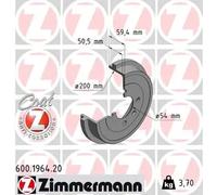 2x Tambor de freno revestido 600.1964.20 ZIMMERMANN para VW SEAT SKODA