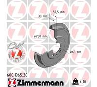 2x Tambor De Freno COAT Z Zimmermann Para VW Audi Seat Skoda 600 1965 20 Trasera