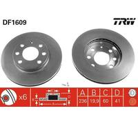 2x TRW DF1609 Disco de freno para OPEL Kadett E CC (T85) Astra F CC (T92) 236mm