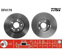 2x TRW DF4179 Disco de freno Delantero para RENAULT LAGUNA II (BG0/1) 280mm