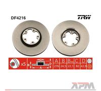 2x TRW DF4216 Disco De Freno 276 Mm Para Ford Transit FA Renault Super 5 B/C40