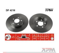 2x TRW DF4218 Disco De Freno 280 Mm Para Ford Mondeo III B5Y Jaguar X-Type X4E2