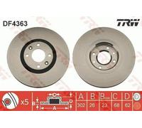 2x TRW DF4363 Disco de freno Delantero adecuado para PEUGEOT 207 (WA, WC) 302mm