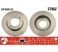 2x TRW DF6081S Disco de freno Delantero para KIA SORENTO I (JC) 302mm