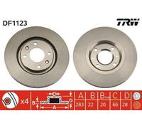 2x TRW Disco de freno Delantero adecuado para PEUGEOT 405 II (4B) 283mm DF1123