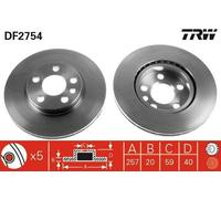 2x TRW Disco de freno Delantero para FIAT Scudo Familiar (220) 257mm DF2754