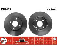 2x TRW Disco de freno Delantero para FORD MONDEO II (BAP) COUGAR (EC) 260mm