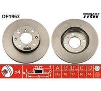 2x TRW Disco de freno Delantero para HONDA CRX III (EH, EG) 242mm DF1963