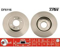 2x TRW Disco de freno Delantero para HYUNDAI i10 (PA) 252mm DF6116