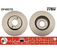 2x TRW Disco de freno Delantero para HYUNDAI i30 (FD) 300mm DF4957S