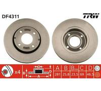2x TRW Disco de freno Delantero para MITSUBISHI COLT VI (Z3A, Z2A) 281mm DF4311