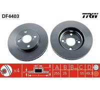 2x TRW Disco de freno Delantero para TOYOTA COROLLA (ZZE12, NDE12, ZDE12) 255mm