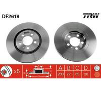 2x TRW Disco de freno Delantero para VW GOLF III (1H1) 280mm DF2619