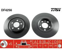 2x TRW Disco de freno Trasero para FIAT Ulysse (179) 272mm DF4256