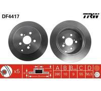 2x TRW Disco de freno Trasero para TOYOTA AVENSIS Ranchera familiar (T25) 280mm