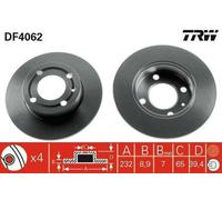 2x TRW Disco de freno Trasero para VW Lupo / Lupo 3L (6X1, 6E1) 232mm DF4062
