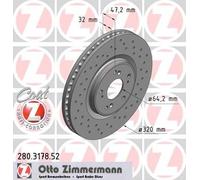 2x ZIMMERMANN Disco de freno Delantero Ø320mm Altura: 47mm Espesor: 32mm Cantidad de Taladros: 9/5 Corona de Agujeros - Ø: 114mm ventilación interna perforado 280.3178.52 Compatible con HONDA