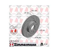 2x Disco de freno ventilación interna 430.1465.52 ZIMMERMANN para OPEL OMEGA A