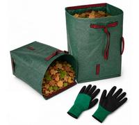 2x272L Jardineria de Sacos Bolsa de Basura Reutilizables con Transporte Guantes Impermeables Bolsa de Basura Reutilizables Hojas y Escombros