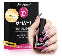 2X8ml Pegamento Tips Uñas Profesional UV 6 en 1 - Pegamento Uñas Gel para Tips, Uñas Postizas y Reparación, Base Rubber para Uñas Soft Gel, Nail Glue for Nail Tips