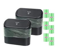 2xBote de Basura para Coche pequeño 120 bolsas de basura pequeñas,Portátil Caja de Almacenamiento para Coche,bote de Basura para Coche con Tapa, Caja de Almacenamiento Colgante para Oficina (Negro)