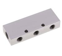 2xG 3/8'' x 6xG 1/4'' Bloque distribuidor de aluminio de doble cara de 16 barras