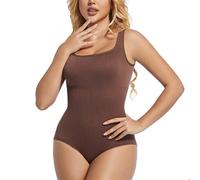2XK-NOV Engrosado Body Reductor Mujer, Escote cuadrado Moldeador De Cuerpo, Control De Abdomen Body Shaper, Con Tirantes anchos (1, Café, M)
