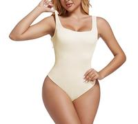 2XK-NOV Engrosado Body Reductor Mujer, Escote cuadrado Moldeador De Cuerpo, Control De Abdomen Body Shaper, Con Tirantes anchos (1, Beige, L)