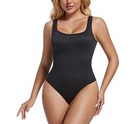 2XK-NOV Engrosado Body Reductor Mujer, Escote cuadrado Moldeador De Cuerpo, Control De Abdomen Body Shaper, Con Tirantes anchos (1, Negro, M)