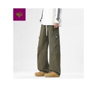 (2XL, Army Green) Men's Clothing Casual Men's Retro Loose Casual Long Pants Pure Cotton Straight Wide-Leg cargo pants for men
