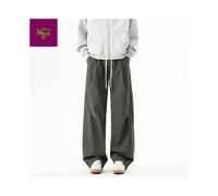 (2XL, Black) Men's Clothing Casual American Retro Work trousers 100% Cotton Loose Straight Casual Wide-Leg cargo pants for women