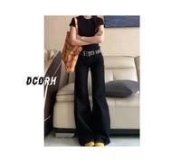 (2XL,Black Regular Style)Black American-Washed Wide-Leg Jeans For Women In Spring And Autumn Hot Girls Low Waist Loose Draped Floor Trousers