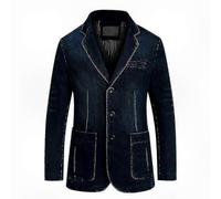 (2XL, Dark Blue) Men's Casual Multi Pocket Denim Blazer Jacket with Notched Lapel for Everyday Style and Comfort