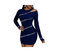 (2XL,Dark Blue)Woman Hip-wrapping Dress Lady Pullover Sexy Dress Suitable For Going Beach Side Wear