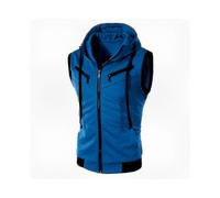 (2XL, Lake Blue) Men's Zip Up Sleeveless Hooded Vest Jacket Casual Gilet Top for Streetwear