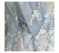 2yard 3D White Orange Pink Chiffon Applique Bead Gauze Embroidery Lace Fabric Wedding Dress(Color1)