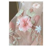 2yard 3D White Orange Pink Chiffon Applique Bead Gauze Embroidery Lace Fabric Wedding Dress(Orange pink)