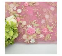 2yard 3D White Orange Pink Chiffon Applique Bead Gauze Embroidery Lace Fabric Wedding Dress(Pink)