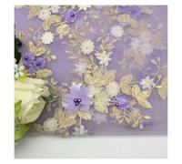 2yard 3D White Orange Pink Chiffon Applique Bead Gauze Embroidery Lace Fabric Wedding Dress(Purple)