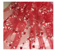 2yard 3D White Orange Pink Chiffon Applique Bead Gauze Embroidery Lace Fabric Wedding Dress(Red)