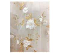 2yard 3D White Orange Pink Chiffon Applique Bead Gauze Embroidery Lace Fabric Wedding Dress(White)