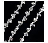 2Yard Rhinestone Trim Crystal Chain Gold/Silver Claw Sewing Craft DIY Wedding Dress Decoration(Silver Clear)
