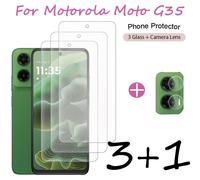 (3+1) Protector de Pantalla de Vidrio Templado 3D Curvado Completo para Motorola Moto G35, 4 en 1, 3 Protectores de Pantalla Curvados + 1 Película para Lente, Compatible con Motorola Moto G35