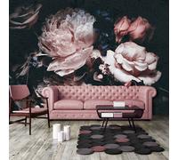 3.12x2.19 M Papel Pintado Mural Negro Floral Dormitorio Decoración Ramo Flores