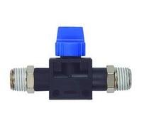 3/2-Wegeventil "Blaue Serie", R 1/4 a., R 1/8 a., con revestimiento de rosca, presión de trabajo máx. 15 bares, plástico y latón niquelado.