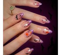 3 24 clavos para presionar, diseño de telaraña de murciélago brillante, falsificación de Halloween ABS sin herramientas para mujeres, imitación de Halloween